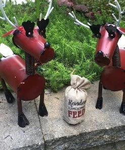 The Birdhouse Chick Recycled Metal Yard Art Bobble Head Reindeer Pair