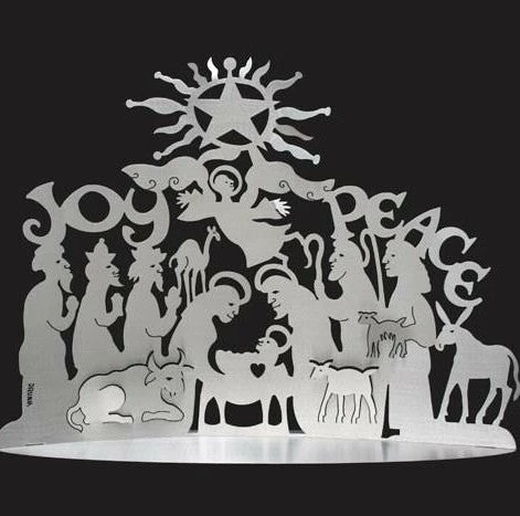 Cricket Forge Standing Nativity- Brushed Aluminum 24x17 3 Cricket Forge Standing Nativity- Brushed Aluminum 24x17