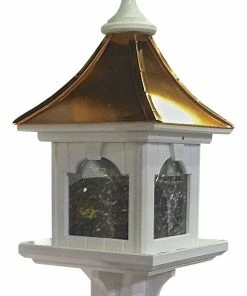 The Birdhouse Chick Copper Roof Bird Feeder Large Capacity With Post Mount