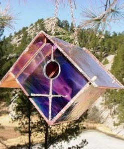 Black Hills Glass Works Copper & Stained Glass Bird Feeder Unique Bird Feeders