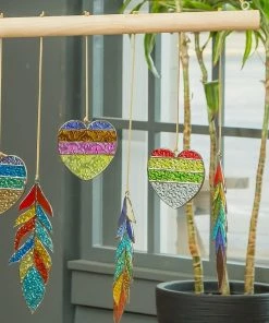 The Birdhouse Chick Wind Chimes Stained Glass Heart And Feather Mobile 6 The Birdhouse Chick Wind Chimes Stained Glass Heart And Feather Mobile