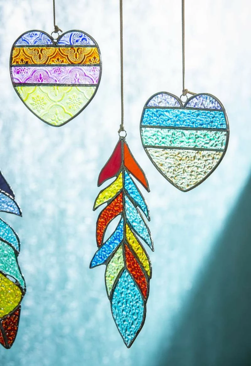 The Birdhouse Chick Wind Chimes Stained Glass Heart And Feather Mobile 3 The Birdhouse Chick Wind Chimes Stained Glass Heart And Feather Mobile