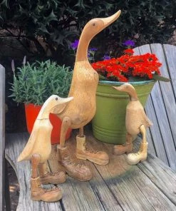 The Birdhouse Chick Statuary & Sculpture Wooden Ducks In Shoes Garden Sculpture
