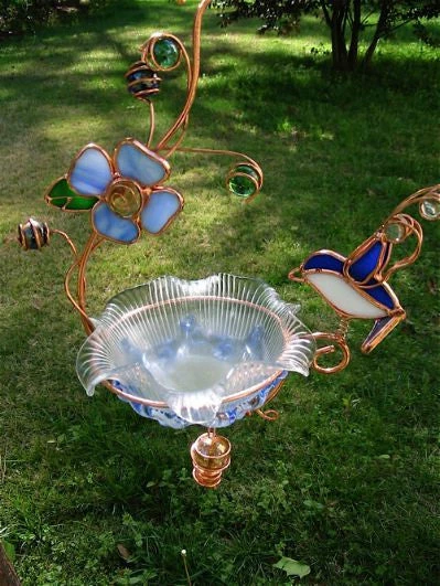 Popular Hanging Dish Feeder/Mini Bath Stained Glass 4 Popular Hanging Dish Feeder/Mini Bath Stained Glass