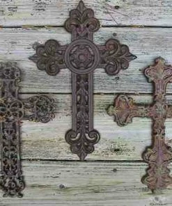 The Birdhouse Chick Plaques, Stepping Stones & Wall Decor Cast Iron Crosses-Set Of 3 Dark With Verde Accents