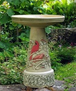 Burley Clay Cardinal Bird Bath With Locking Top Staked & Pedestal Bird Baths