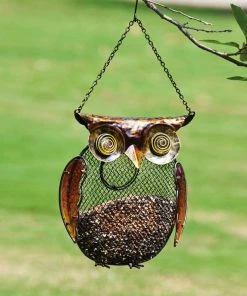 The Birdhouse Chick Owl Seed & Peanut Bird Feeder Unique Bird Feeders