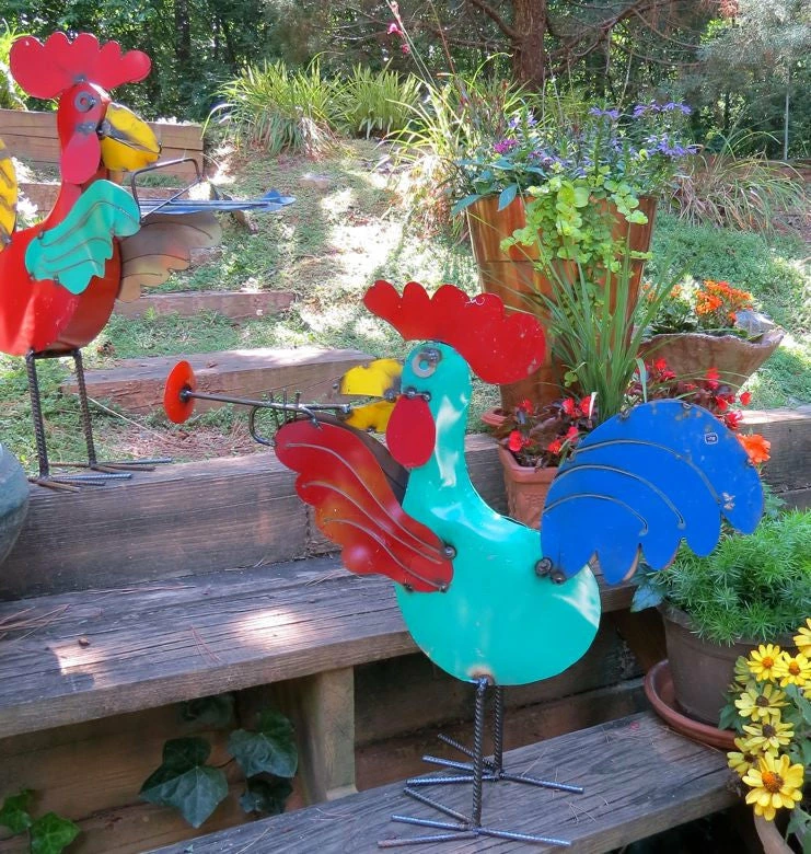 The Birdhouse Chick Jamming Roosters Metal Yard Art Statuary & Sculpture 6 The Birdhouse Chick Jamming Roosters Metal Yard Art Statuary & Sculpture