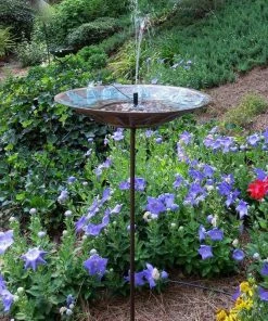 The Birdhouse Chick Staked & Pedestal Bird Baths Brass Leaves Solar Bubbler Bird Bath