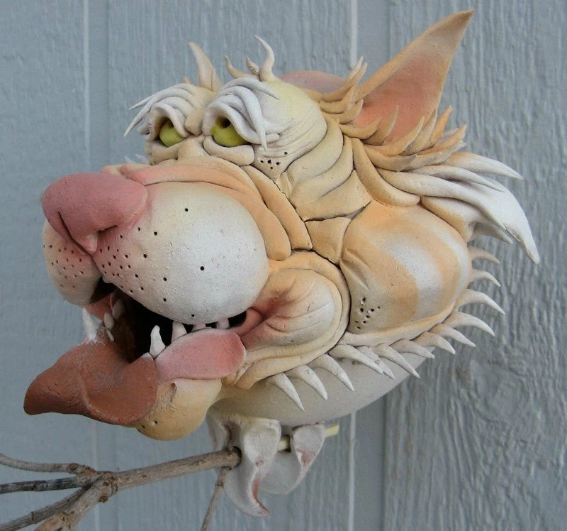 Doug Fey Orange Cat Ceramic Birdhouse 3 Doug Fey Orange Cat Ceramic Birdhouse