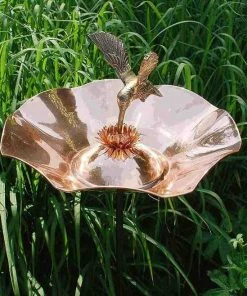 ACHLA Copper Hummingbird Bird Bath-Iron Stake Staked & Pedestal Bird Baths