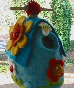DZI Handmade Designs Unique Birdhouses Felted Wool Birdhouse-Flower Power
